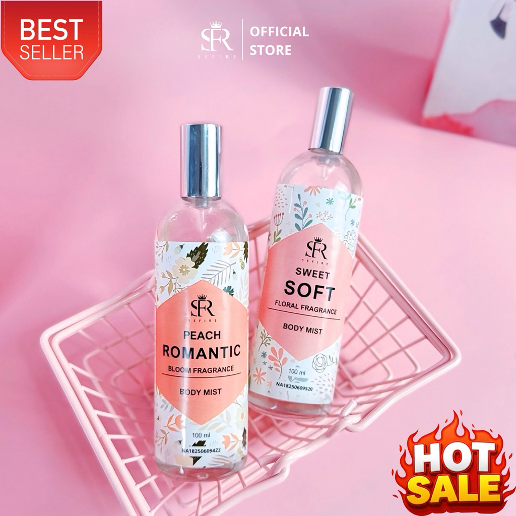 Body Mist Parfum Sefire | Peach Romantic  |Parfum Wanita Tahan Lama 6–8 Jam | Halal & BPOM
