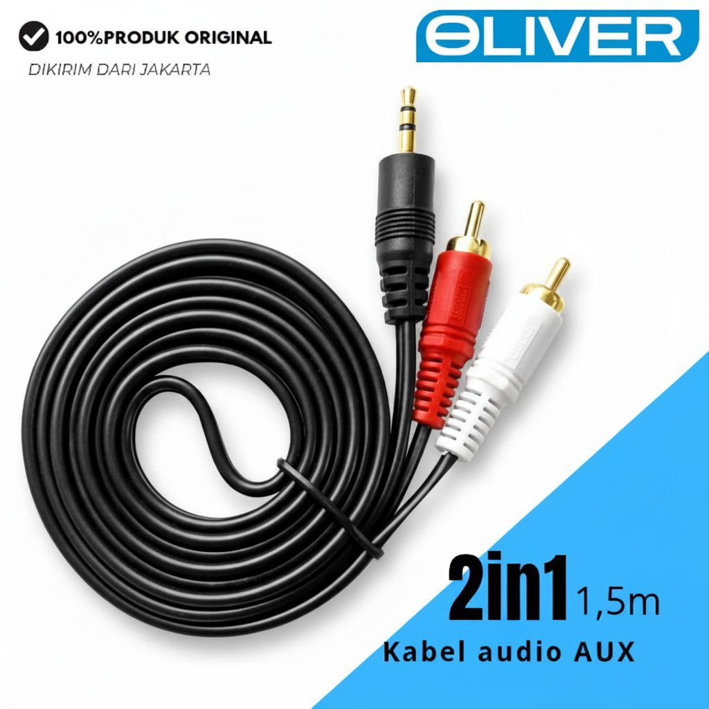 ​OLIVER Kabel Audio Jack 3.5mm ke RCA 2in1 1.5M - Original 100% Gadget ke Speaker