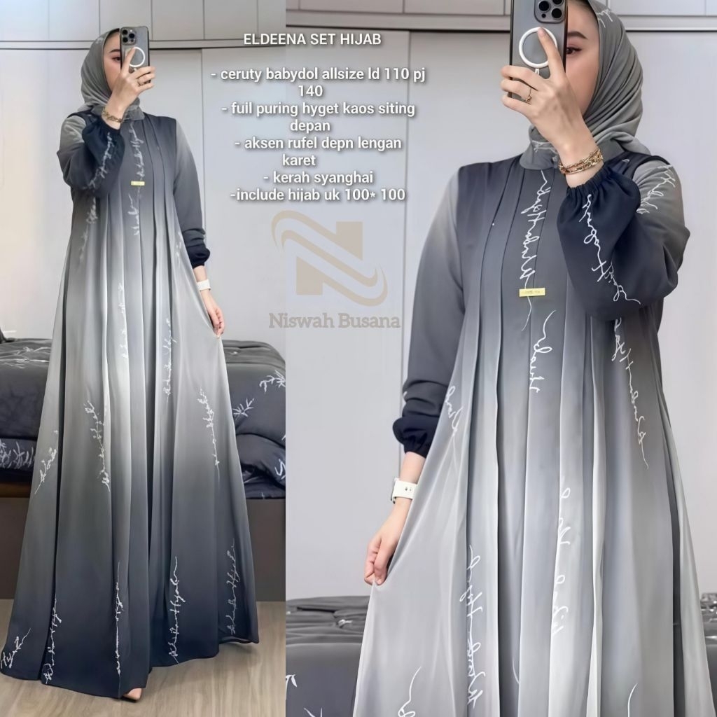 Gamis Set Hijab Segi 4 Eldeena Syar'i Terbaru Gamis Set Hijab Terbaru Wanita Muslimah Kekinian Set