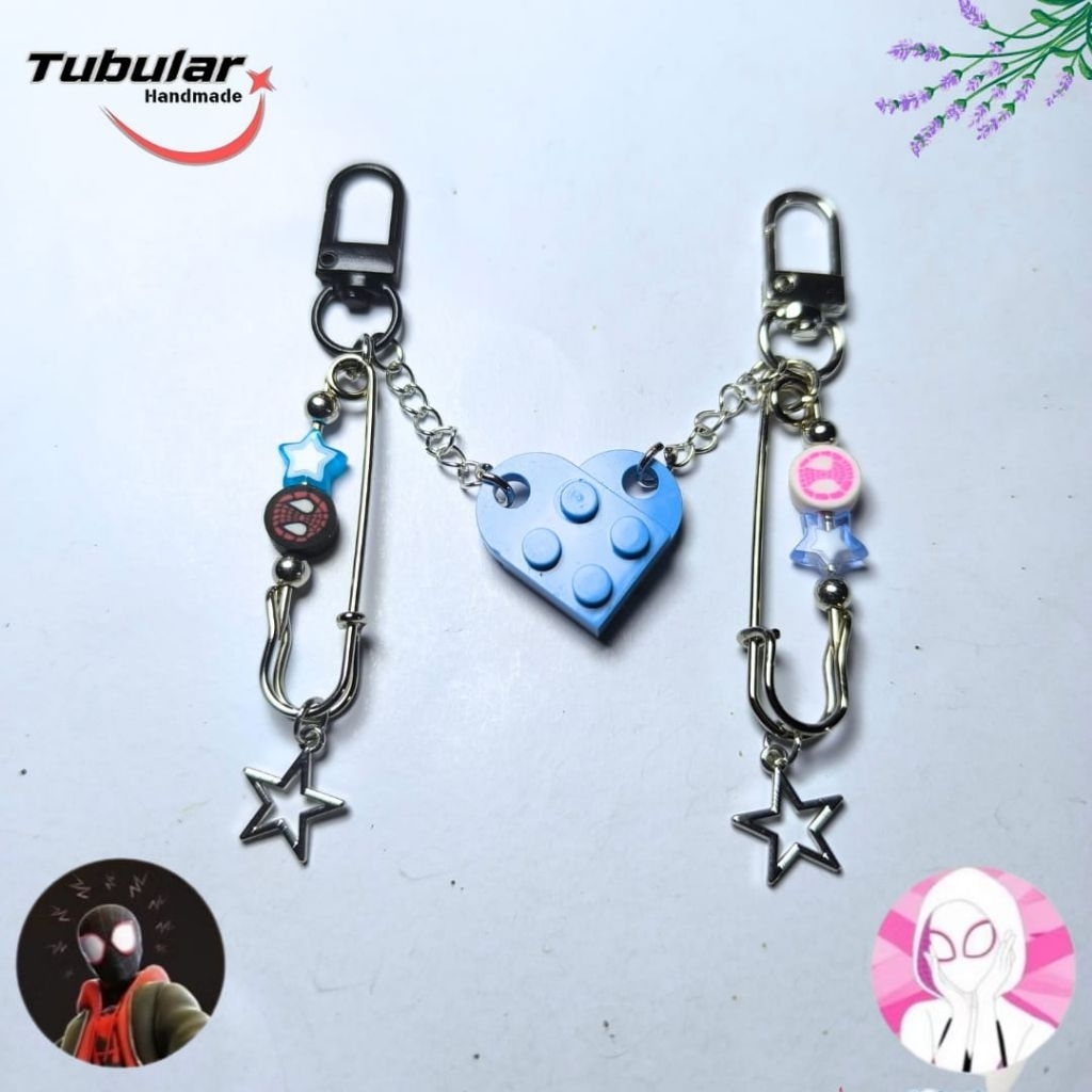 TUBULAR Gantungan Kunci Miles Morales Keychain Couple Spiderman Dengan Lego Love Lucu Y2k
