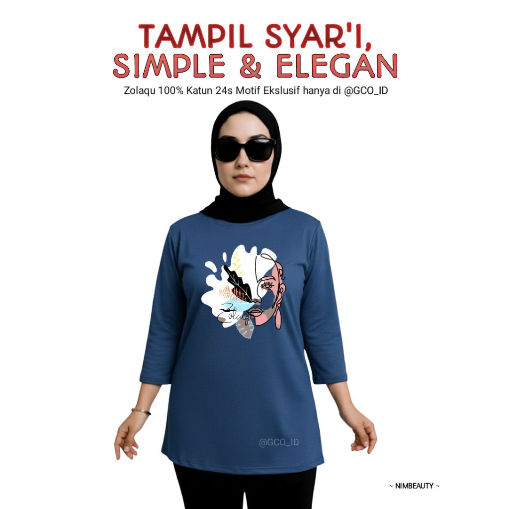 Semitunik Zolaqu Original Wanita Terbaru | Kaos Oversize Biru Denim Motif Beauty Kekinian 2025 Lenga