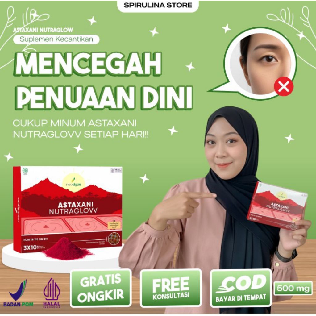 100% ORI Astaxani Nutraglow Suplemen Astaxanthin 10mg Multivitamin Alami Mencegah Penuaan Dini