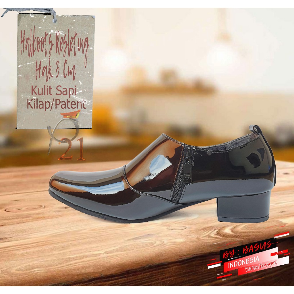 Sepatu P21 Halfboots Retsleting Pdh Polwan Kulit Asli