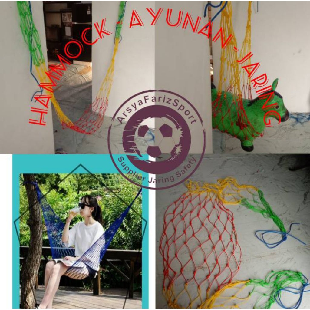 HAMMOCK ayunan jaring gantung bahan tambang PE 3-4-5mm. cocok untuk anak-anak & Dewasa