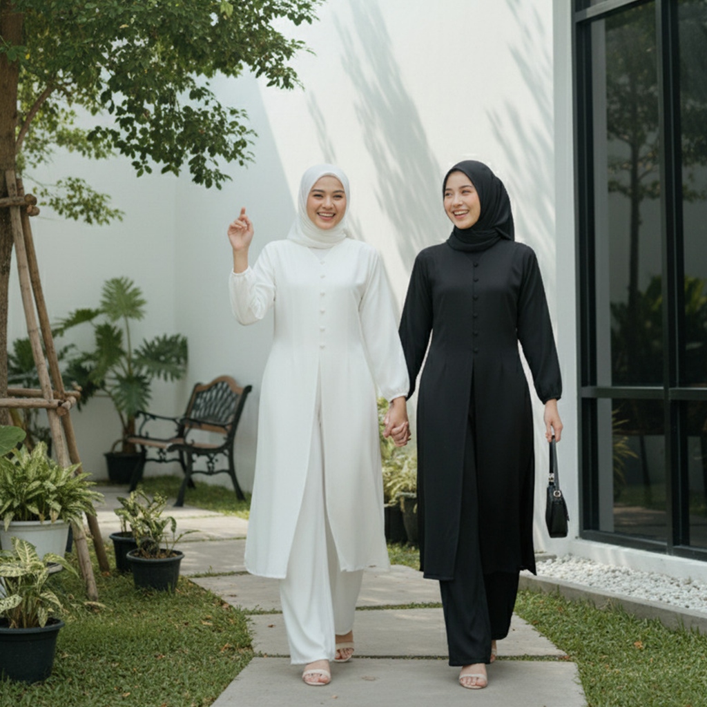 Weargoodes Long Tunic OneSet Motif Polos Bahan Tidak Terawang Katun Crinkle Banyak Warna