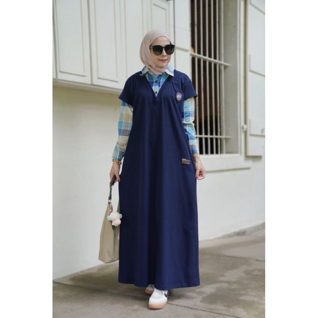 Gamis kemeja/maxi kaos dengan bahan catton combad premium 20s kombinasi flanel import