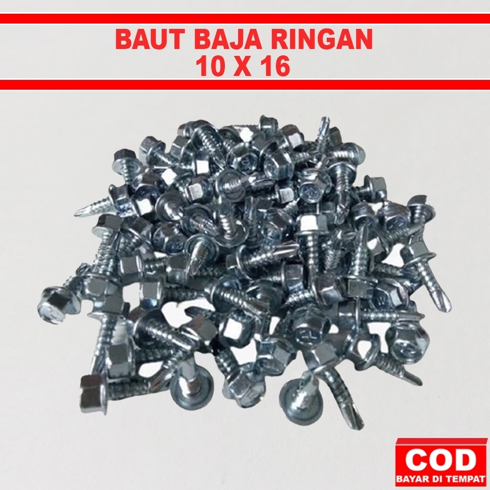 (10X16) BAUT BAJA RINGAN - SEKRUP ROOFING 10X16 - BAUT SHOCK HEX 8MM - BAUT ROOFING - SKRUP DRILLING