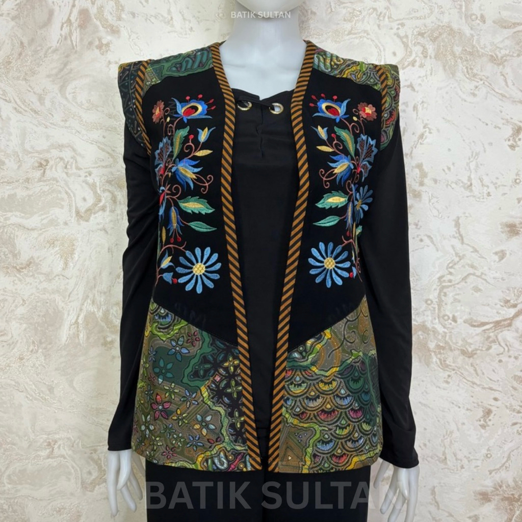 Atasan Outer Batik Wanita Tanpa Lengan Sleeveless Cewe Cewek Kain Katun Hand Print Premium Mewah Ele