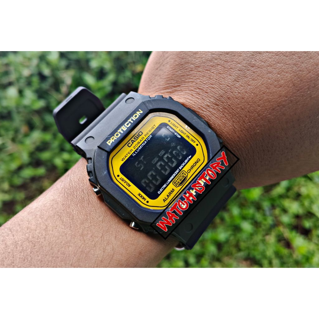 LIMITED EDITION JAM TANGAN SPORT DIGITAL GSH0CK DW5600 HITAM KUNING RUBBER CUSTOM MALAYSIA DIGITAL