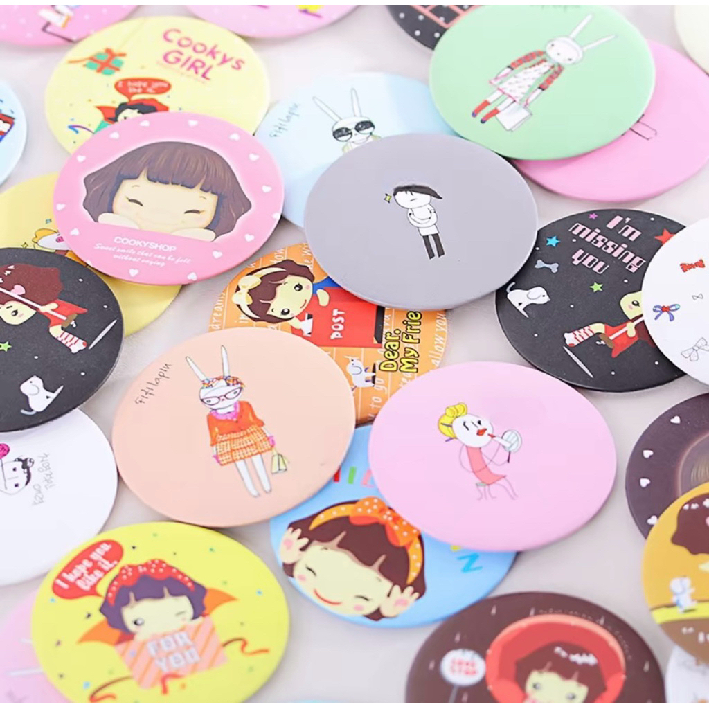 Cermin Bulat Karakter Kaca Cermin Make Up Mini/ Kaca mini / Cermin Kaca Traveling lucu / Cermin Kara