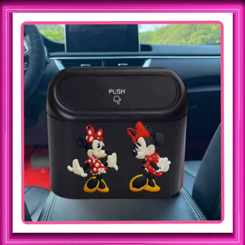 Tong Sampah Mobil Lucu Couple Minnie Mouse Strawberry Merah | Mini Car Push Trash Bin Karakter Lucu 