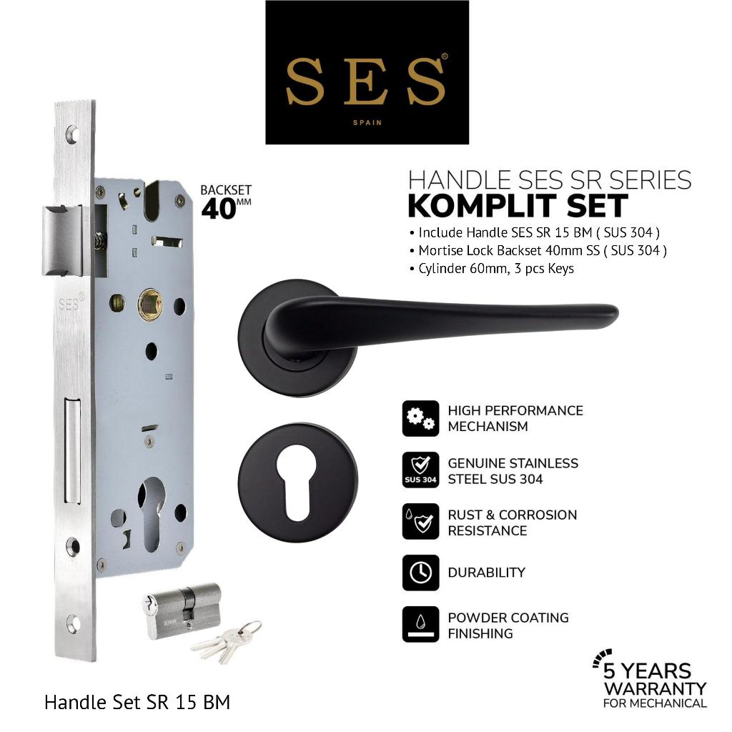 SES Handle Gagang Pintu Set SES SR 15 BM + Body Kunci SES ECO E2030 - 40mm SS