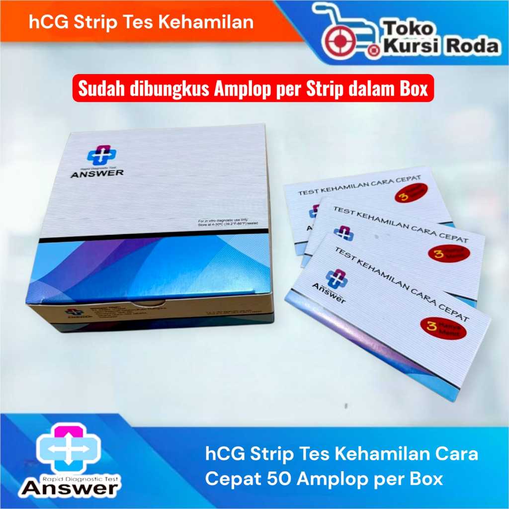 ANSWER hCG Strip Tes Kehamilan 50strip dalam amplop /box ED 2027-08