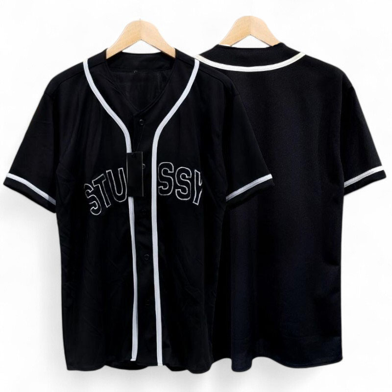 Baju Baseball Jersey Stussy Hitam Unisex Jumbo || Baju Baseball Stussy Hitam Pria Wanita Jumbo
