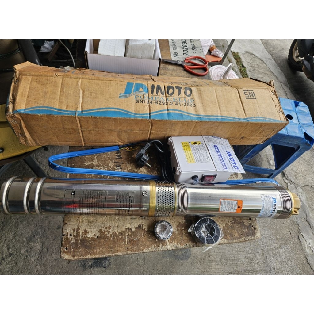 POMPA SATELIT 4" inch inoto 0.75hp 550watt 100QJD208-055 kipas NORIL out 1.5"