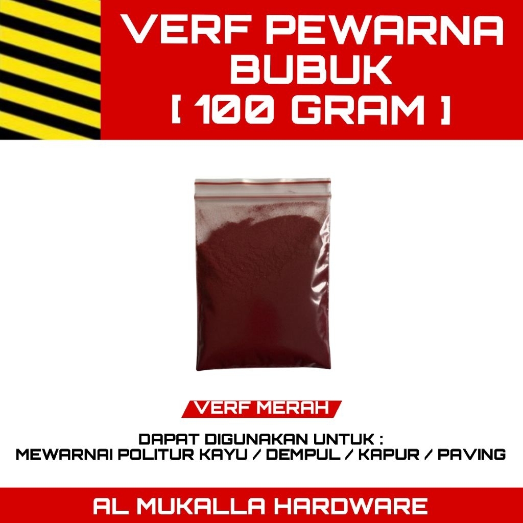 Verf Pewarna Kayu Semen Plamir Merah 100 Gram | Oker / Verf Pigmen Bubuk Iron Oxide