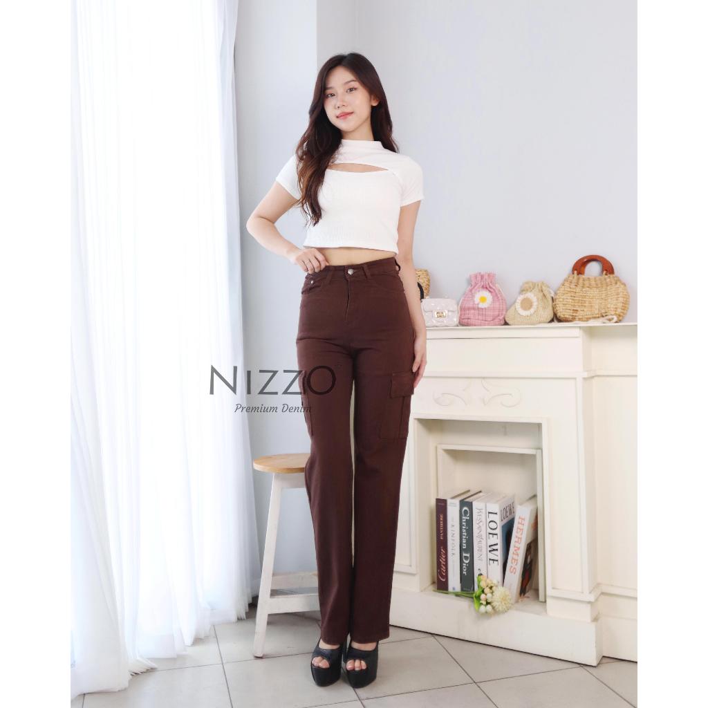 Celana Panjang Wanita Highwaist Jeans Cargo Dark Brown | Loose Jeans Cargo Highwaist Dark Brown Nyam