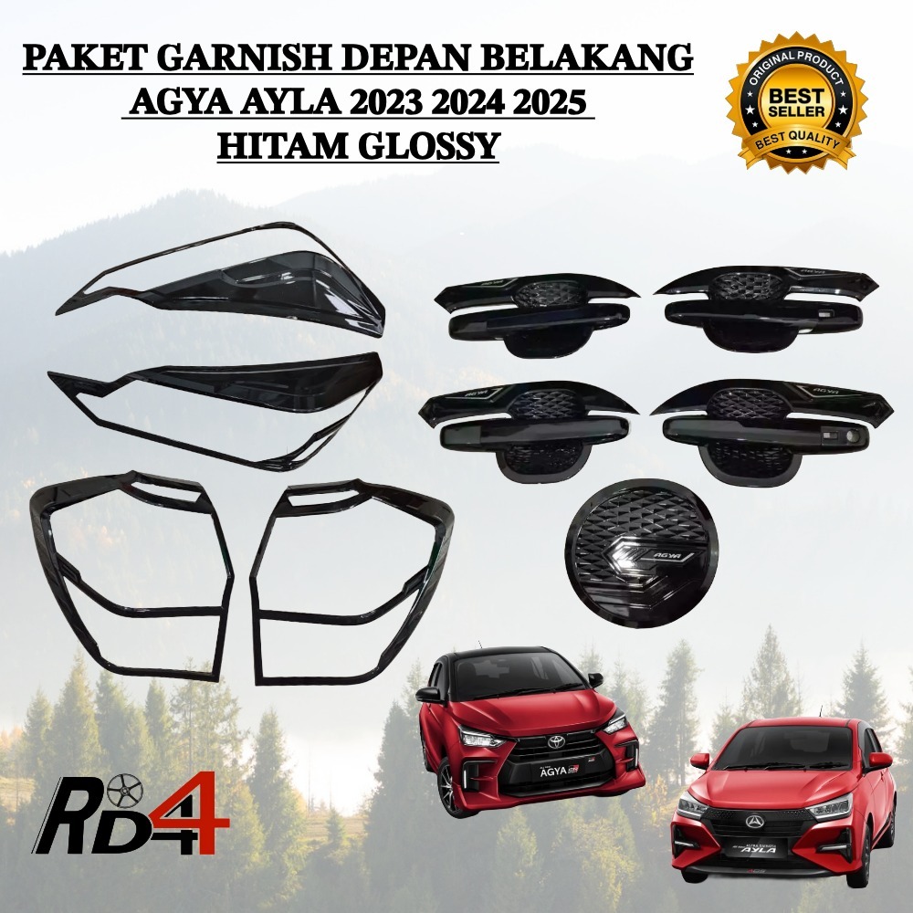 AGYA AYLA Paket Lengkap Garnish Cover Lampu Black Glossy 2023 2024 2025 Aksesoris Mobil Plastik Abs