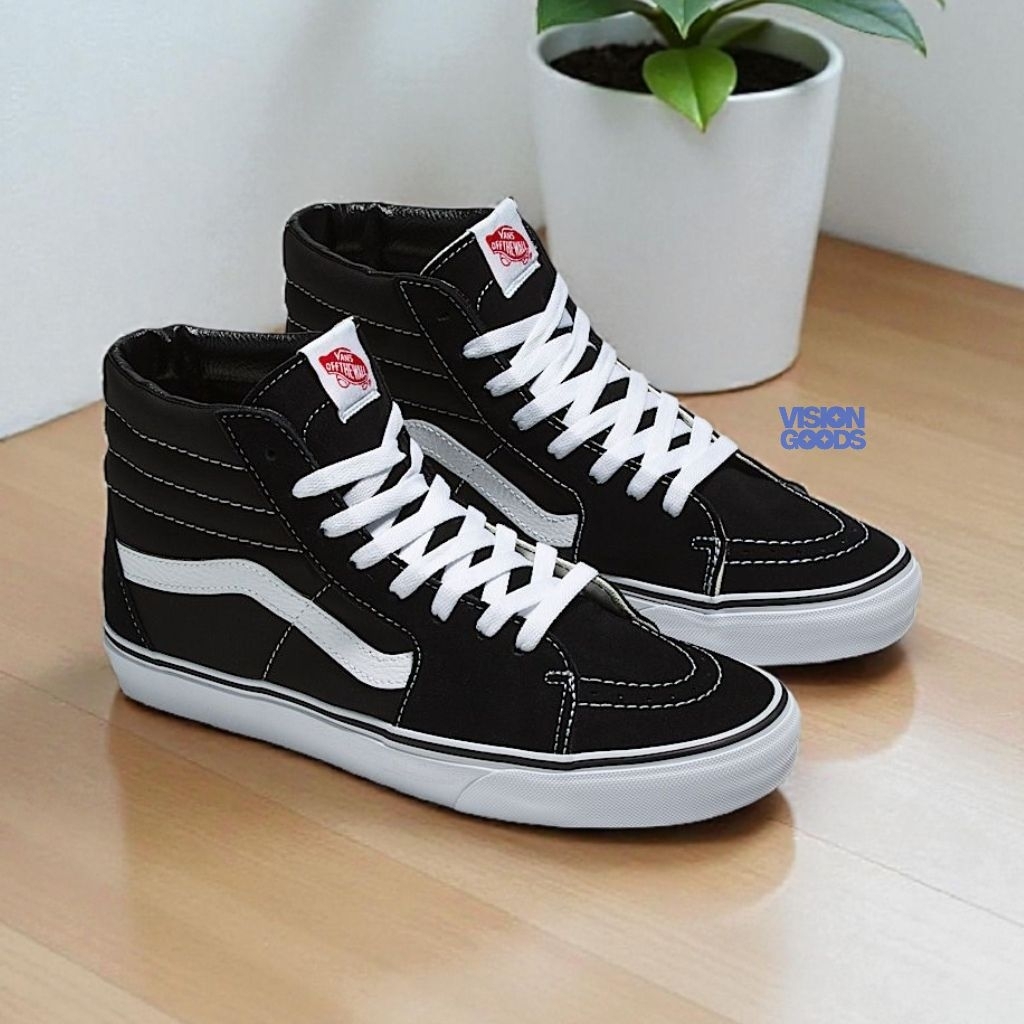 Sepatu Pria Wanita Vans Sk8 High Black White Classic