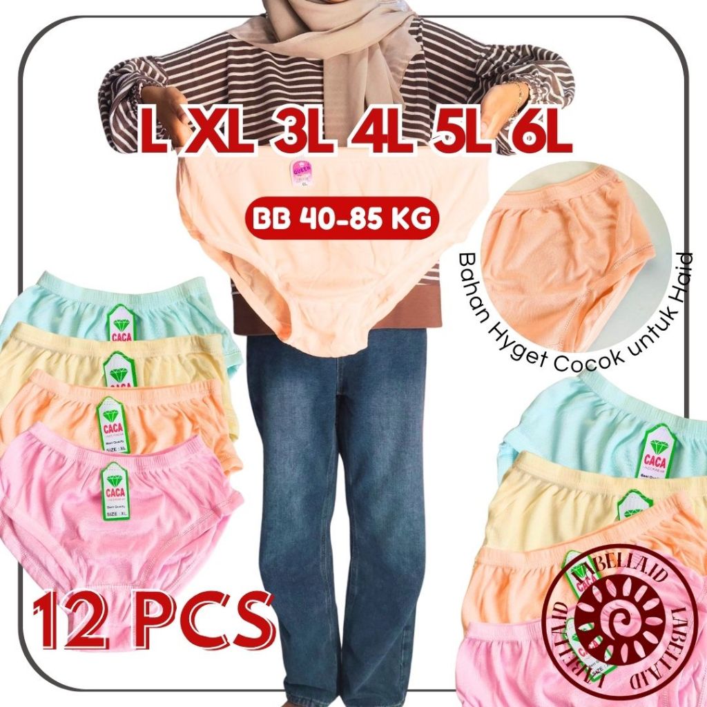 TERMURAH 12 pcs Celana Dalam Jumbo Wanita 3L 4L 5L 6L CD Lusinan Grosir Haid Nifas HYGET POLOS LABEL