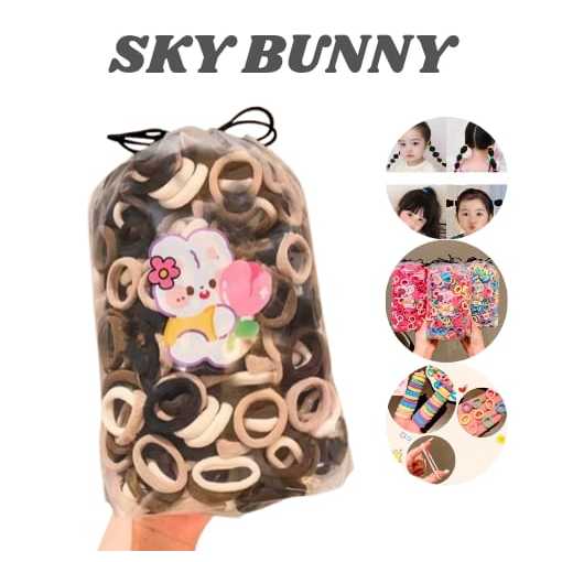 SKYBUNNY - IKAT RAMBUT ISI 200 PCS ANAK TALI RAMBUT ELASTIS MODEL DONAT MINI WARNA WARNI