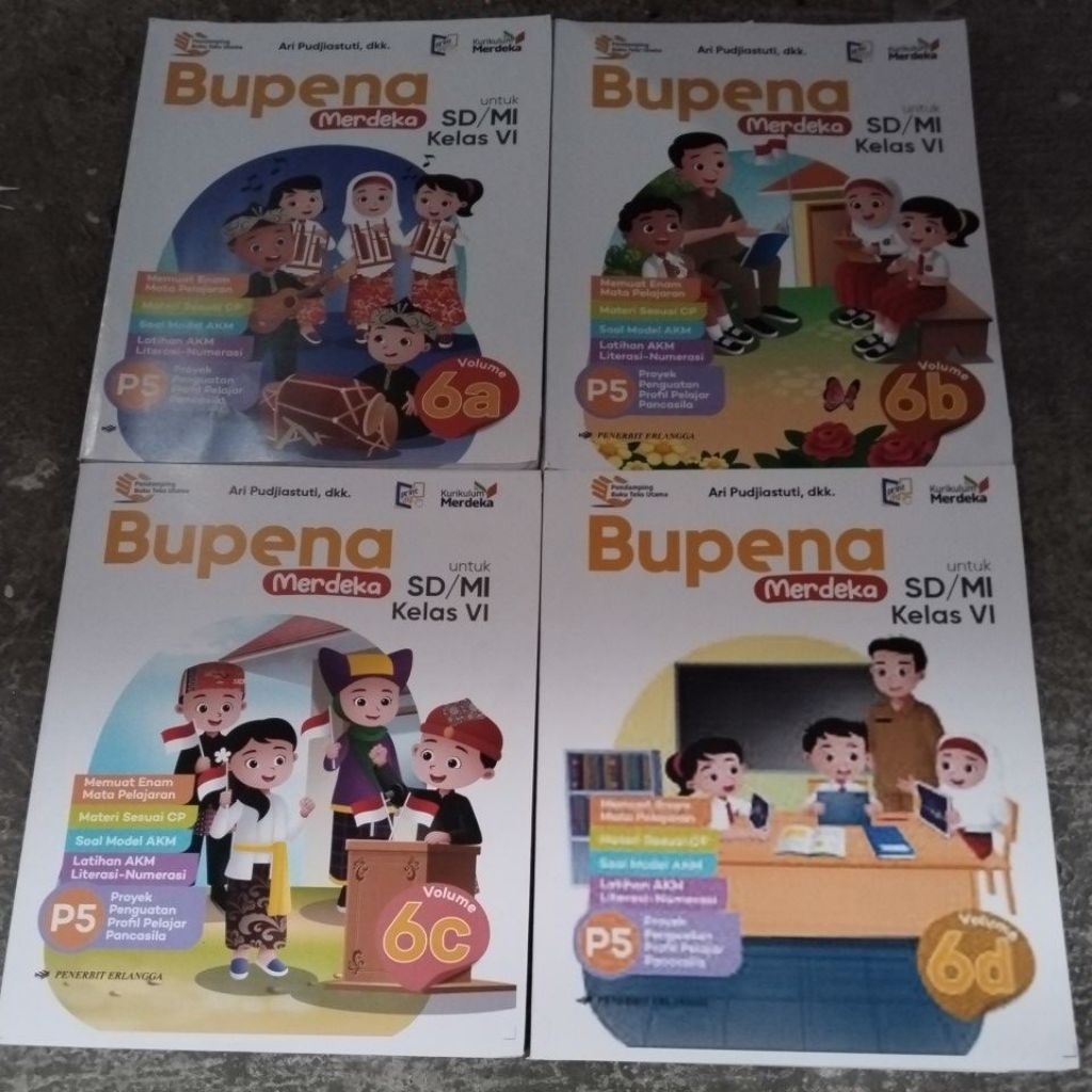 BUKU PAKET BUPENA MERDEKA KELAS 6a, 6b, 6c, 6d SD Erlangga Original Bekas