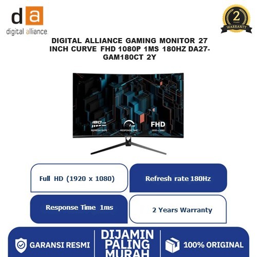 DIGITAL ALLIANCE GAMING MONITOR 27 INCH CURVE FHD 1080P 1MS 180HZ DA27-GAM180CT 2Y