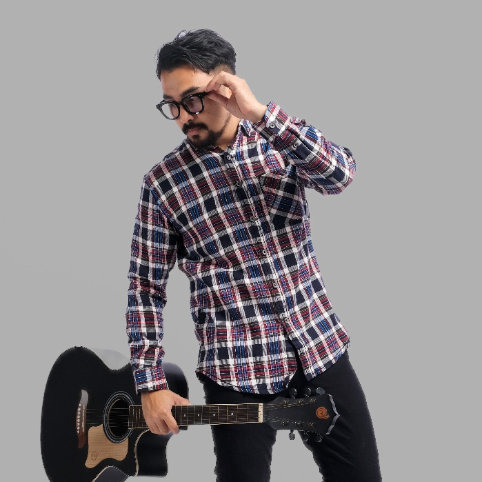 DGM Kemeja Flanel Pria Lengan Panjang Hitam Garis Biru Putih Kemeja Pria Flanel Pria Kemeja Panjang 