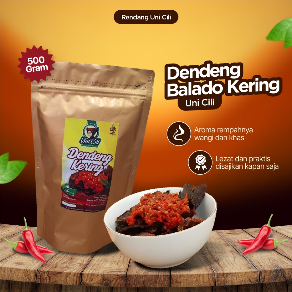 Dendeng Kering Balado UNI CILI 500gr Asli Padang Crispy Gurih Praktis
