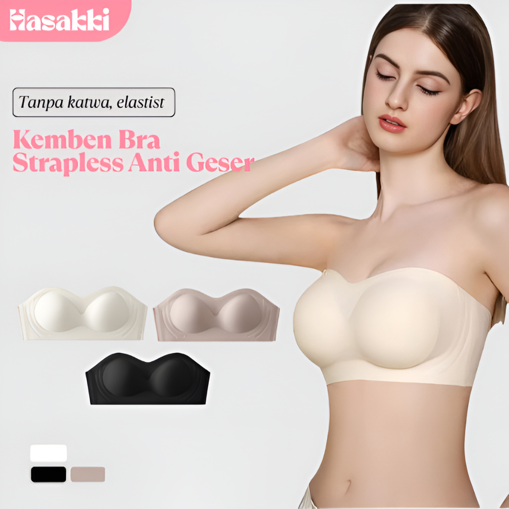 HASAKKI - Kemben Bra Strapless Anti Geser Bh Wanita Seamless Nyaman Busa Tipis Tanpa Kawat Tali Tran