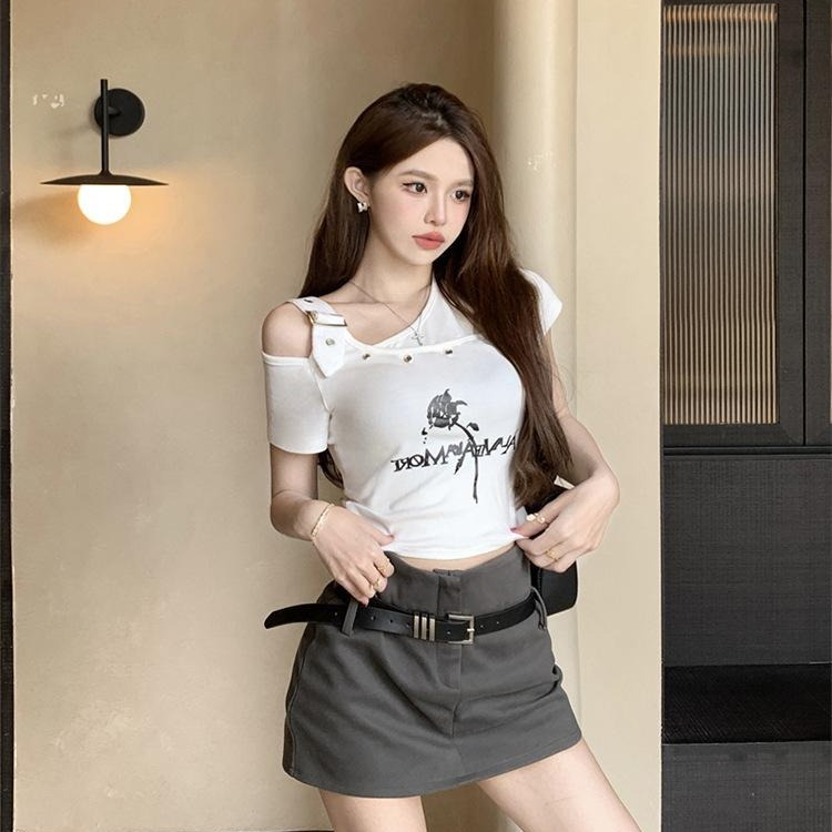 [Hallyu] Baju Atasan Wanita Crop Lengan Pendek | Short Sleeve Crop Top | Baju Wanita Rajut Lengan Pe