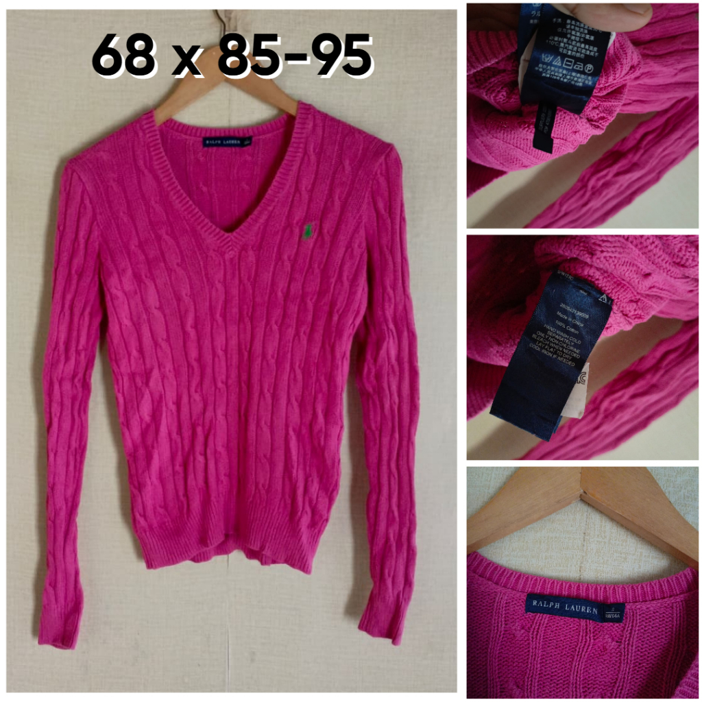 Sweater Kepang Ralph Lauren Pink Size S Wanita Cable Knit Model Slim OB824