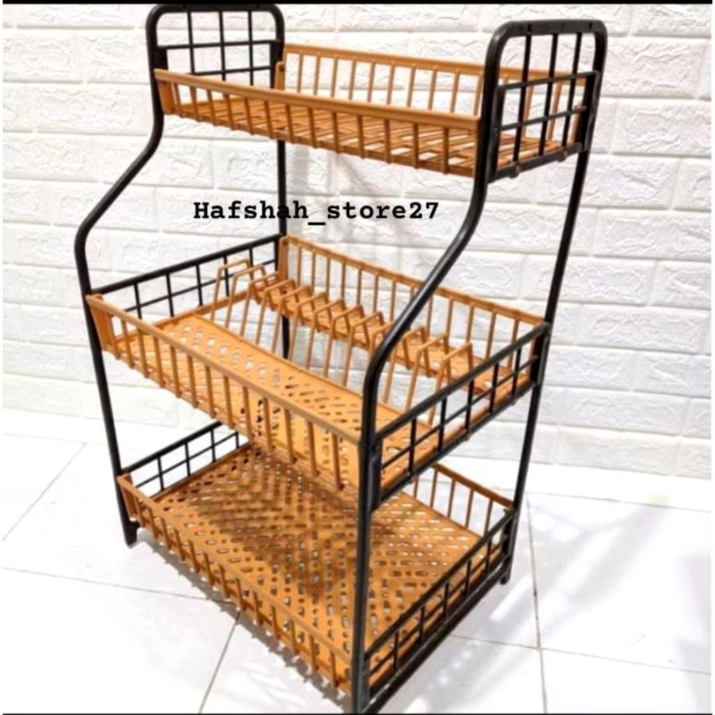 Rak Piring  Camelia Plastik Tebal Susun 3 / Rak Piring Serbaguna Plastik / Rak Serbaguna Dapur BATAM