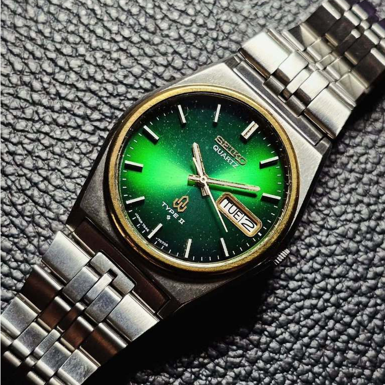 Vintage Seiko Quartz Type II Green Sunburst Dial