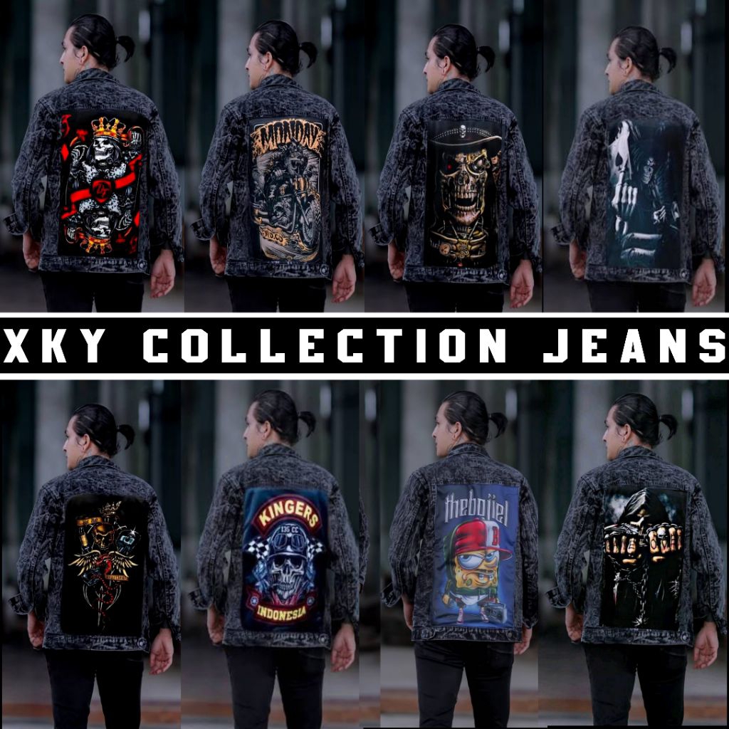 JAKET JEANS PRIA WARNA BLAK SANWOS GAMBAR PRINTING TERBARU 2025 BAHAN LEVIS ORIGINAL 100%