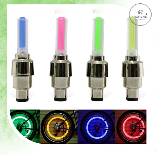 HL0079 Tutup Pentil LED 1 Pasang Lampu Hias Ban Sepeda Motor Mobil Warna Warni