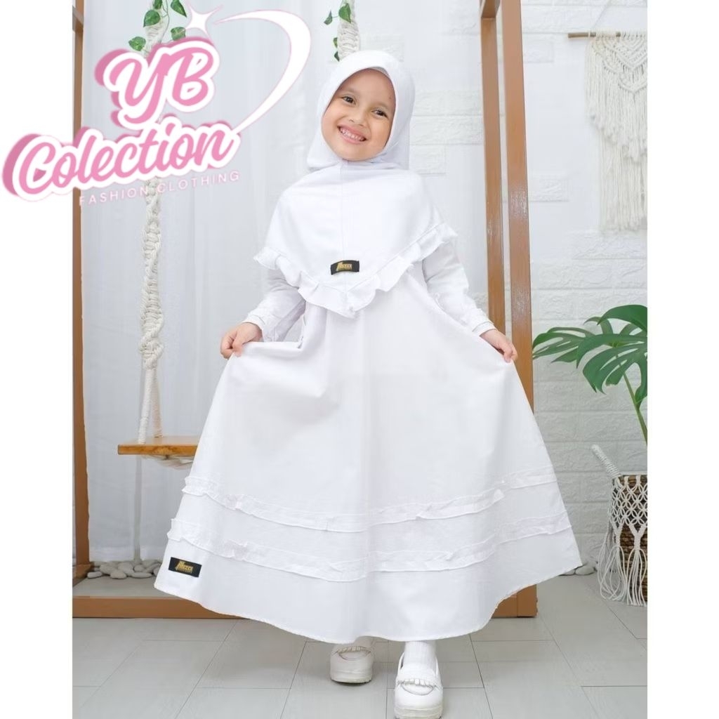 Gamis Crincle Putih Bahan Katun Rayon Premium Anak Umur 3-11 tahun