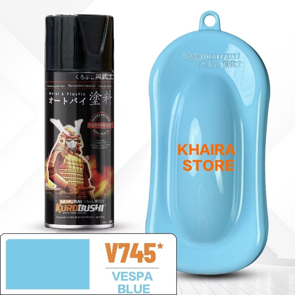 SAMURAI PAINT V745 VESPA BLUE CAT SEMPROT SPRAY PAINT PILOK WARNA BIRU MOTOR PIAGGIO