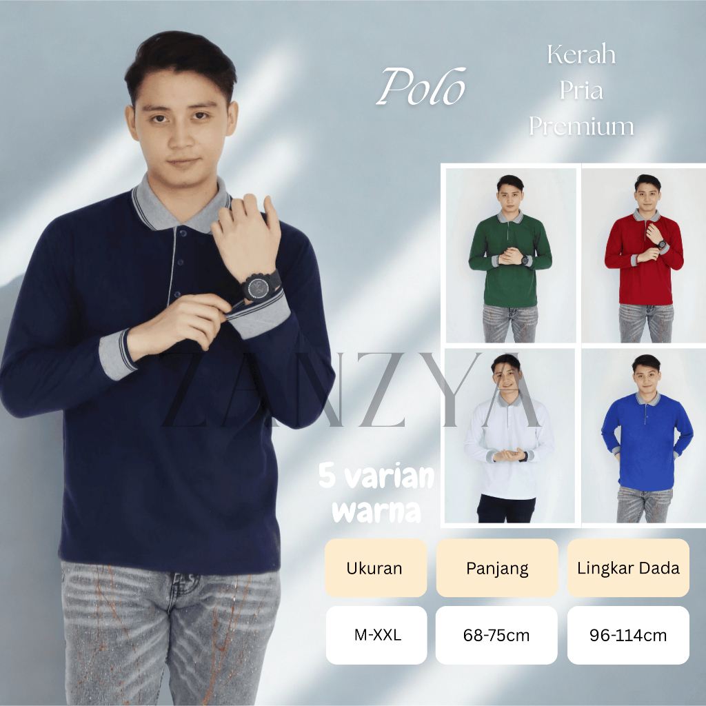 Polo Shirt Pria Polos Lengan Panjang Lakos Rib - Ukuran M-XXXL