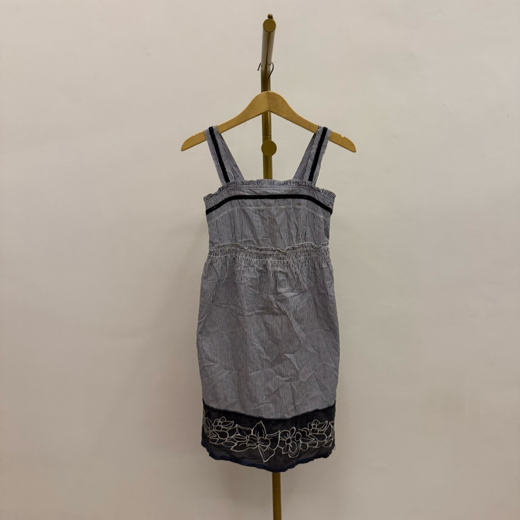 Abercrombie & Fitch Black & White Stripes Sleeveless Mini Dress Fashion Wanita