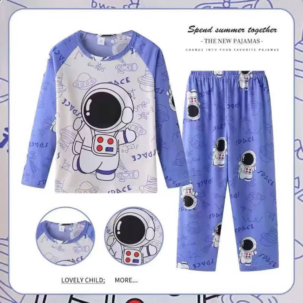 Baju Import Anak Karakter Astronot / Baju Anak / Kaos Anak Import / Baju Tidur Anak /Setelan Piyama 