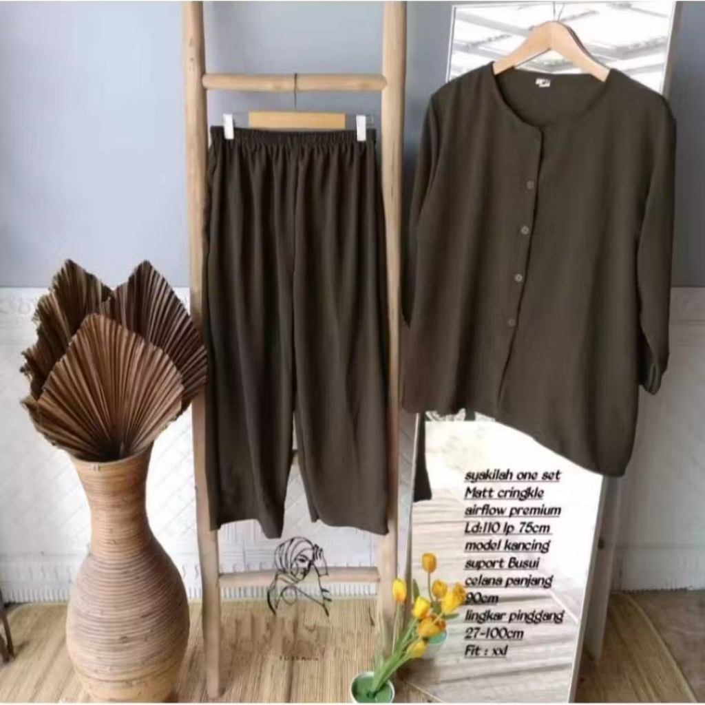 PROMO ONE SET ANDIN TERLARIS KATUN PREMIUM/ONE SET POLOS LENGAN PANJANG FULL KANCING BUSUI/ONE SET W