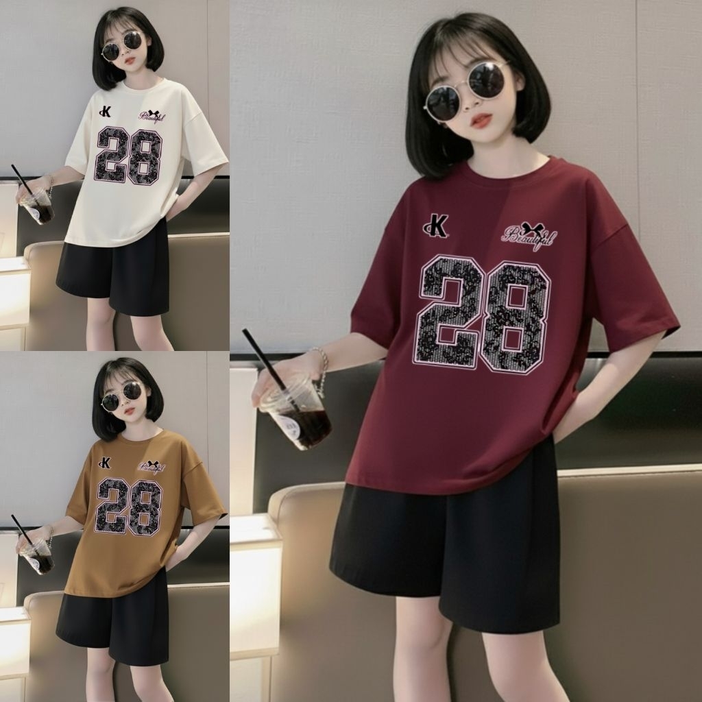 Setelan OVERSIZE ANGKA 28 Anak Perempuan/Fashion Anak Perempuan Model Baru/Setelan kekinian Anak Per