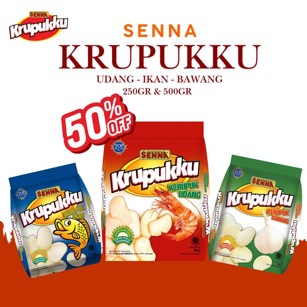 Kerupuk Senna Krupukku udang ikan bawang 250gr dan 500gr / Kerupuk mentah 3 rasa
