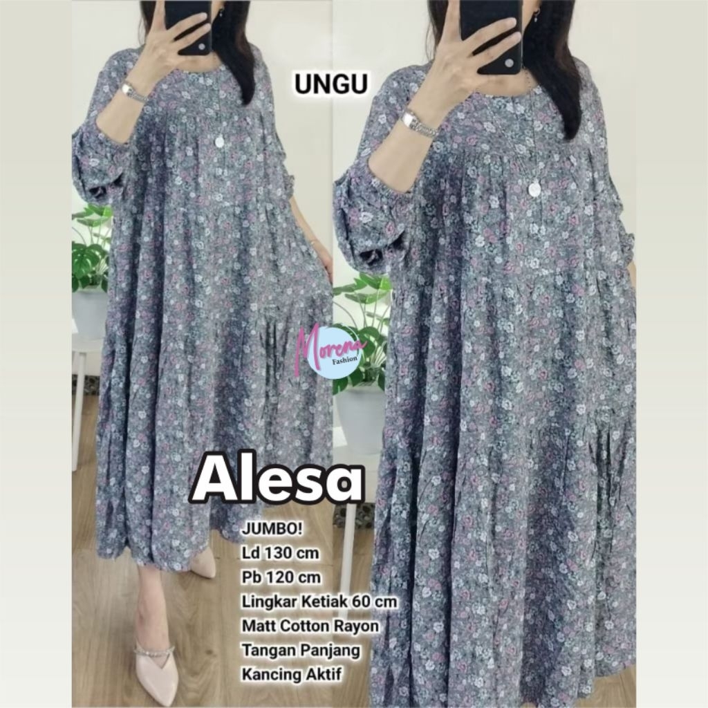 MIDI DRESS JUMJO/ALESA/MIDI DRESS WANITA KATUN RAYON JUMBO LD 130 CM FIT XXXL
