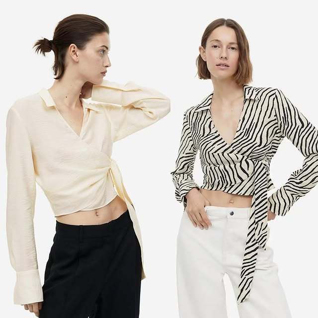 RE786 HM V-Neck Tie Crop Crinkle Blouse VIII