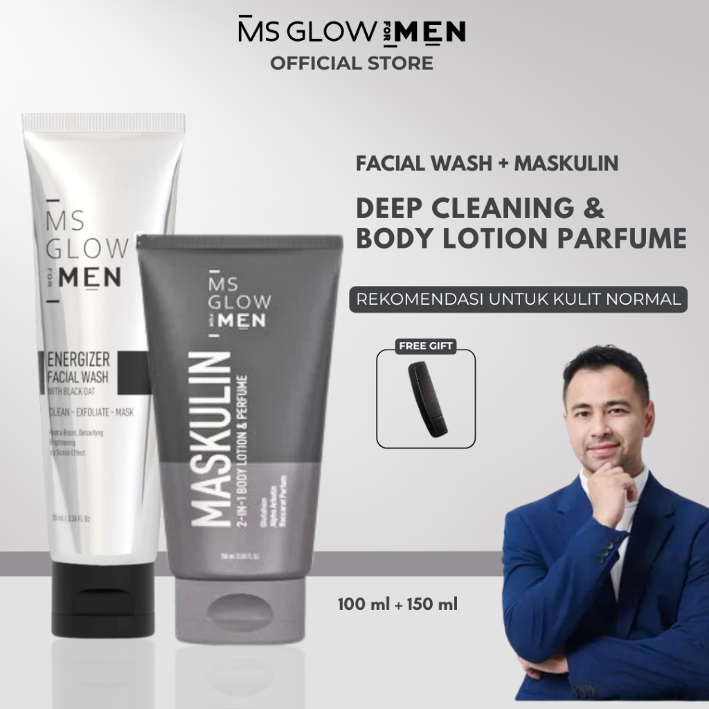 Ms Glow For Men Facial Wash & Lotion | Energizer Facial Wash - 100 ml + Maskulin Body Lotion & Perfu