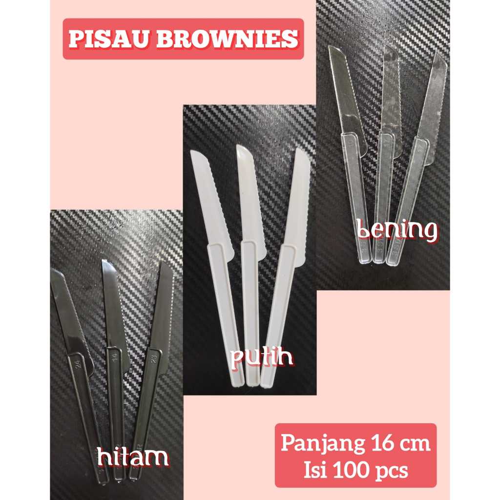 PISAU BROWNIES / PISAU PLASTIK KUE / PIZZA / CAKE / STEAK / ROTI @ 100 PCS HITAM PUTIH BENING PINK