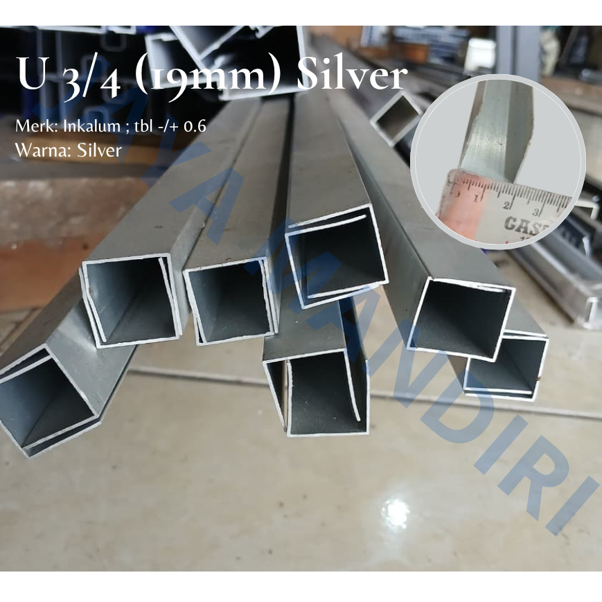 JMG - LIS U CHANNEL U ALUMUNIUM 3/4" (19MM) WARNA SILVER