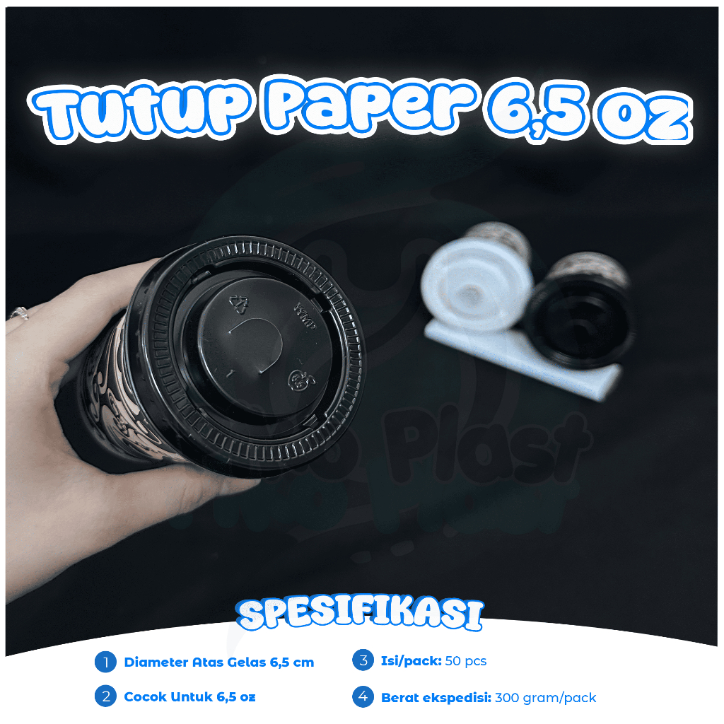 Tutup Paper Cup WMP 6,5 Oz Warna Putih , Hitam Isi 50 Pcs